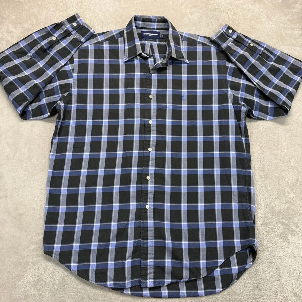 VTG Ralph Lauren Golf Shirt Men Mediium Plaid Tilden Fit Casual Button Up Preppy - Picture 2 of 11